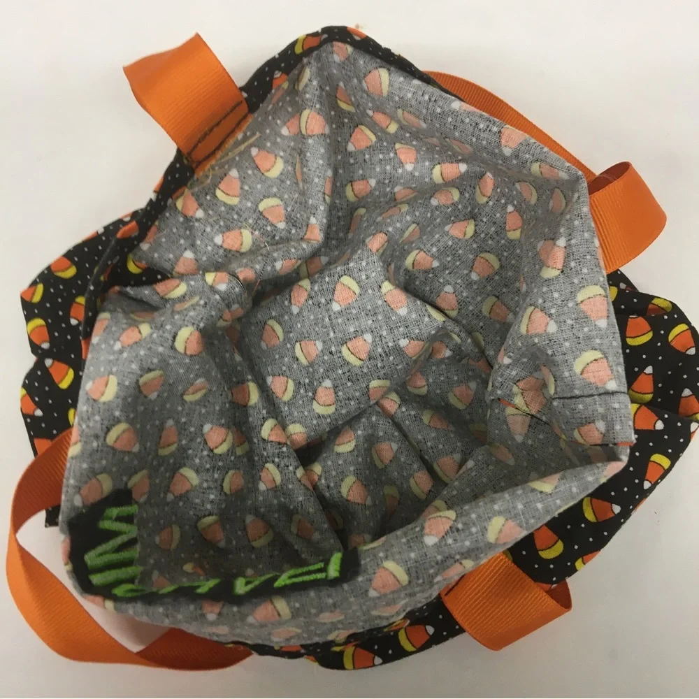 Handmade Halloween Treat Tote Bag Candy Corn Black & White Polka Dots